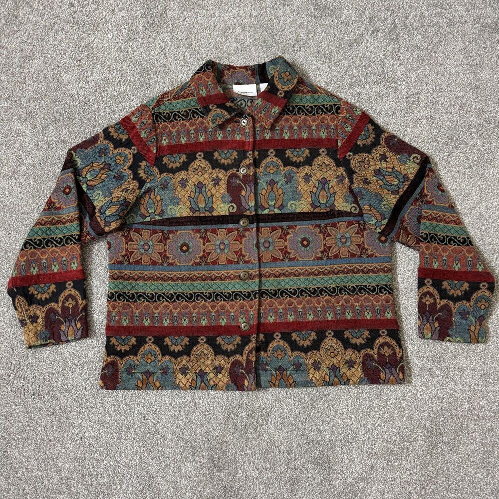 PARISIAN Works Jacket Womens 1X Multicolor Tapestry Jacquard Button Front Plus